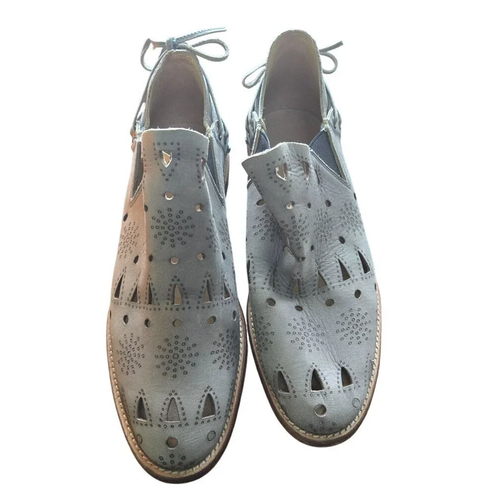 Anthropologie Musse & Cloud Anisse Laser Cut Leather Gray Ankle Boot Size 9